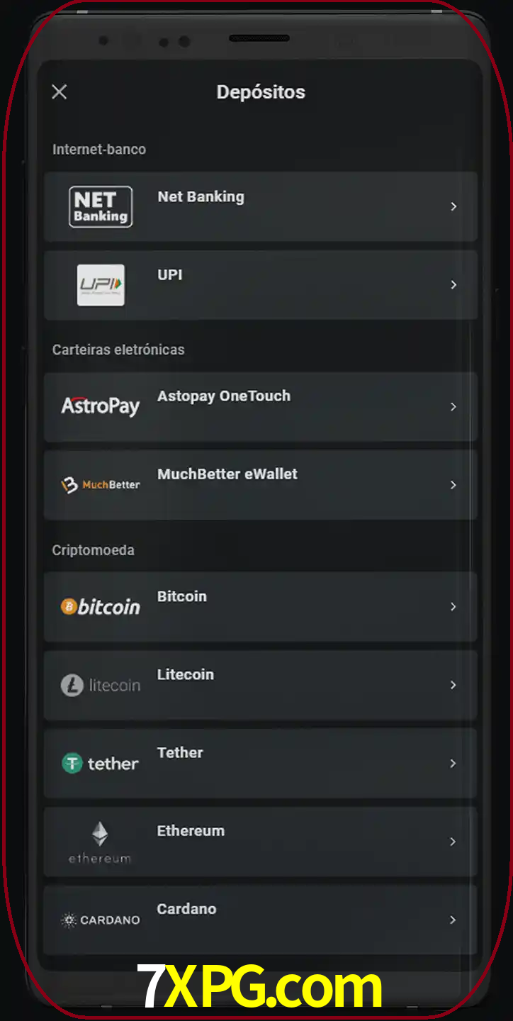 Você pode usar métodos alternativos de depósito.
